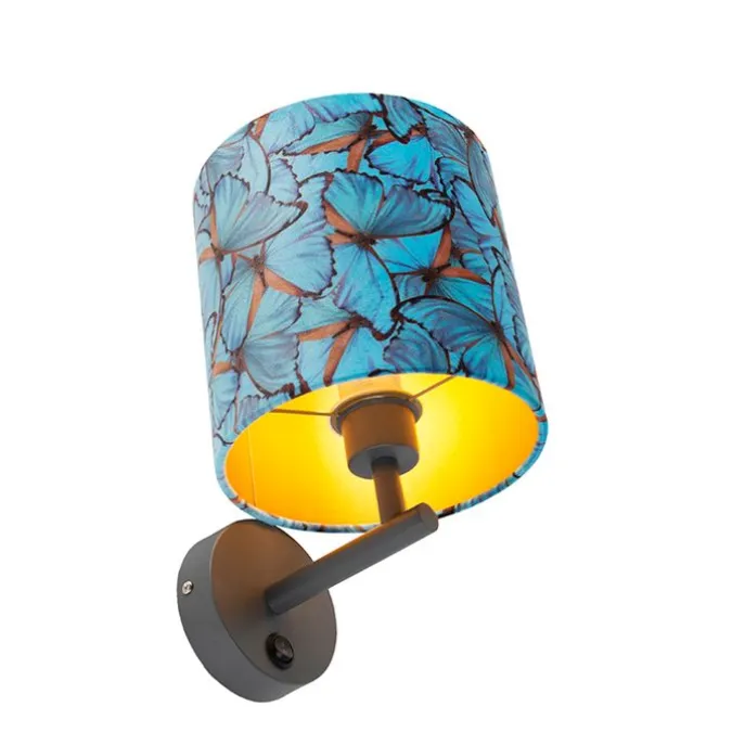 Vintage Wandlampe dunkelgrau mit Veloursschirm Schmetterling - Combi