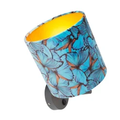 Vintage Wandlampe dunkelgrau mit Veloursschirm Schmetterling - Combi