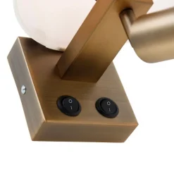 Wandleuchte Bronze mit Leselampe und Schirm 18 cm weiß - Brescia