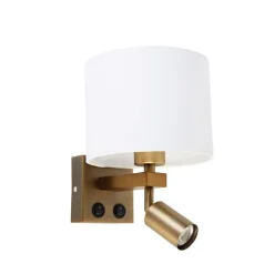 Wandleuchte Bronze mit Leselampe und Schirm 18 cm weiß - Brescia