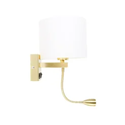 Wandleuchte gold mit USB und Schirm weiß 18 cm - Brescia Combi