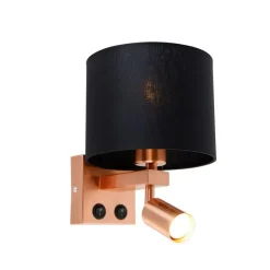 Wandleuchte Kupfer mit Leselampe und Schirm 18 cm schwarz - Brescia