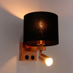 Wandleuchte Kupfer mit Leselampe und Schirm 18 cm schwarz - Brescia