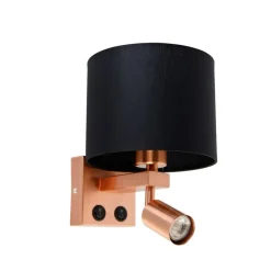 Wandleuchte Kupfer mit Leselampe und Schirm 18 cm schwarz - Brescia