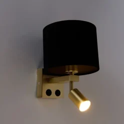 Wandleuchte Messing mit Leseleuchte und Schirm 18 cm schwarz - Brescia