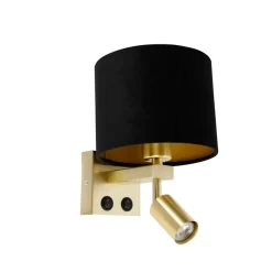 Wandleuchte Messing mit Leseleuchte und Schirm 18 cm schwarz - Brescia