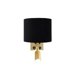 Wandleuchte Messing mit Leseleuchte und Schirm 18 cm schwarz - Brescia