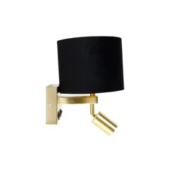 Wandleuchte Messing mit Leseleuchte und Schirm 18 cm schwarz - Brescia