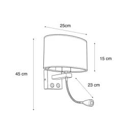 Wandleuchte Messing mit ovalem Leinen-Schirm weiß 25cm - Brescia Combi