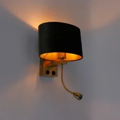 Wandleuchte Messing mit ovalem Samt-Schirm Grün 25cm - Brescia Combi