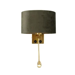 Wandleuchte Messing mit ovalem Samt-Schirm Grün 25cm - Brescia Combi