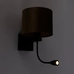 Wandleuchte Schwarz mit Bronze-Samt-Schirm 18cm - Brescia