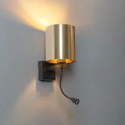 Wandleuchte schwarz mit Flexarm und Schirm gold 15 cm - Brescia