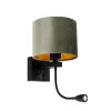 Wandleuchte Schwarz mit grünem Samt-Schirm 18cm - Brescia