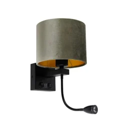 Wandleuchte Schwarz mit grünem Samt-Schirm 18cm - Brescia