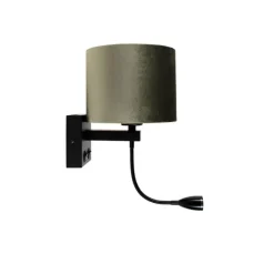 Wandleuchte Schwarz mit grünem Samt-Schirm 18cm - Brescia