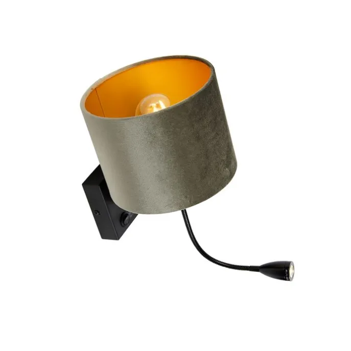 Wandleuchte Schwarz mit grünem Samt-Schirm 18cm - Brescia