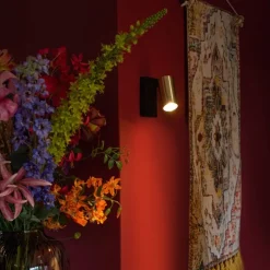 Wandleuchte schwarz mit Gold verstellbar mit Schalter - Jeana Luxe