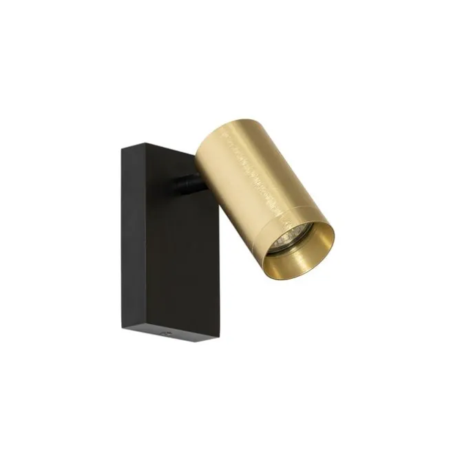 Wandleuchte schwarz mit Gold verstellbar mit Schalter - Jeana Luxe