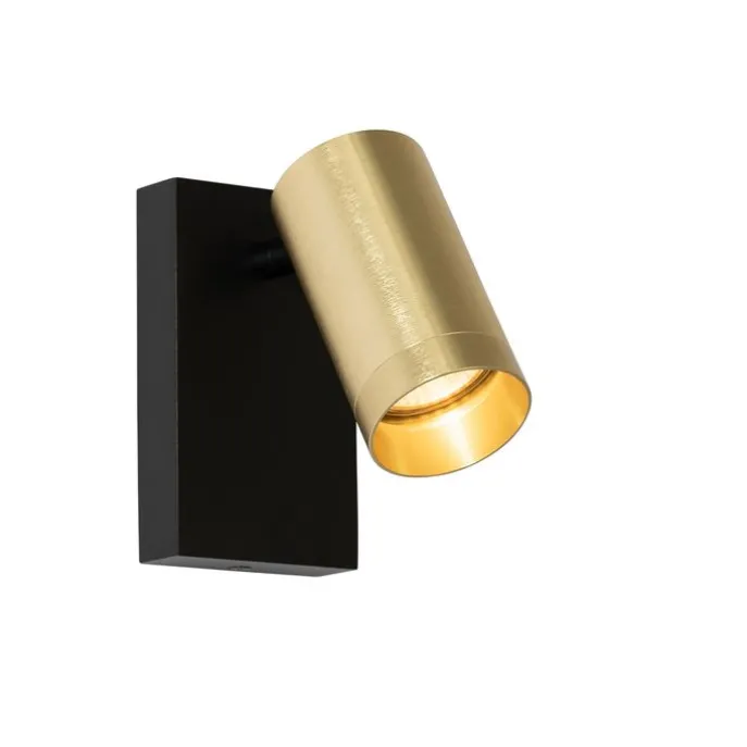 Wandleuchte schwarz mit Gold verstellbar mit Schalter - Jeana Luxe