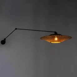 Wandleuchte schwarz mit Rattanschirm 50 cm verstellbar - Blitz