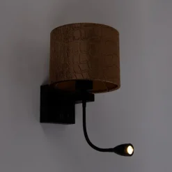 Wandleuchte Schwarz mit Samt-Schirm Krokodil-Design 18cm - Brescia