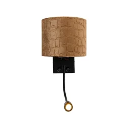 Wandleuchte Schwarz mit Samt-Schirm Krokodil-Design 18cm - Brescia