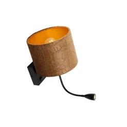 Wandleuchte Schwarz mit Samt-Schirm Krokodil-Design 18cm - Brescia