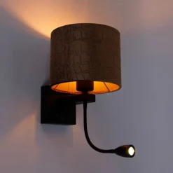 Wandleuchte Schwarz mit Samt-Schirm Krokodil-Design 18cm - Brescia