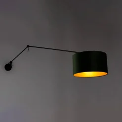 Wandleuchte schwarz mit Veloursschirm grün 35 cm verstellbar - Blitz