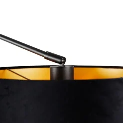 Wandleuchte schwarz mit Veloursschirm schwarz 35 cm verstellbar - Blitz
