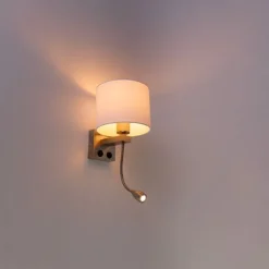 Wandleuchte Stahl mit Flexarm und Schirm weiß 18 cm - Brescia Combi