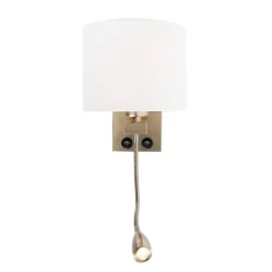 Wandleuchte Stahl mit Flexarm und Schirm weiß 18 cm - Brescia Combi