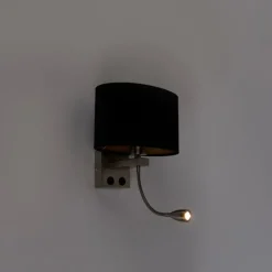 Wandleuchte Stahl mit ovalem Samtschirm schwarz 25cm - Brescia Combi