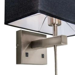 Wandleuchte Stahl mit schwarzem Schirm und Lesearm inkl. LED - Bergamo