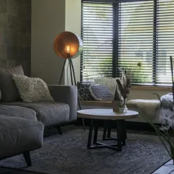 Weinlesestehlampe auf Bambusstativgrün mit Kupfer - Fass